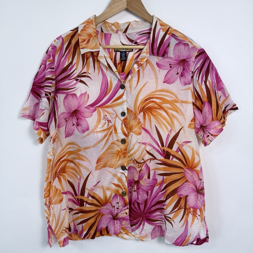 Havana Jacks Cafe Tropical‎ Floral Button Down Shirt Womens 1X Coastal Summer